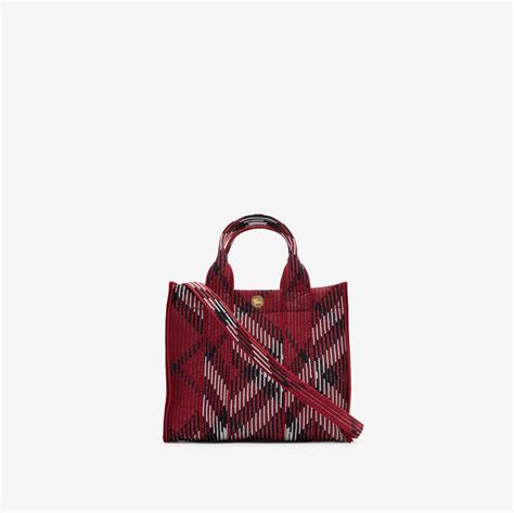 burberry 8009242-red|BURBERRY Knitted Check Mini Tote Scarlet .